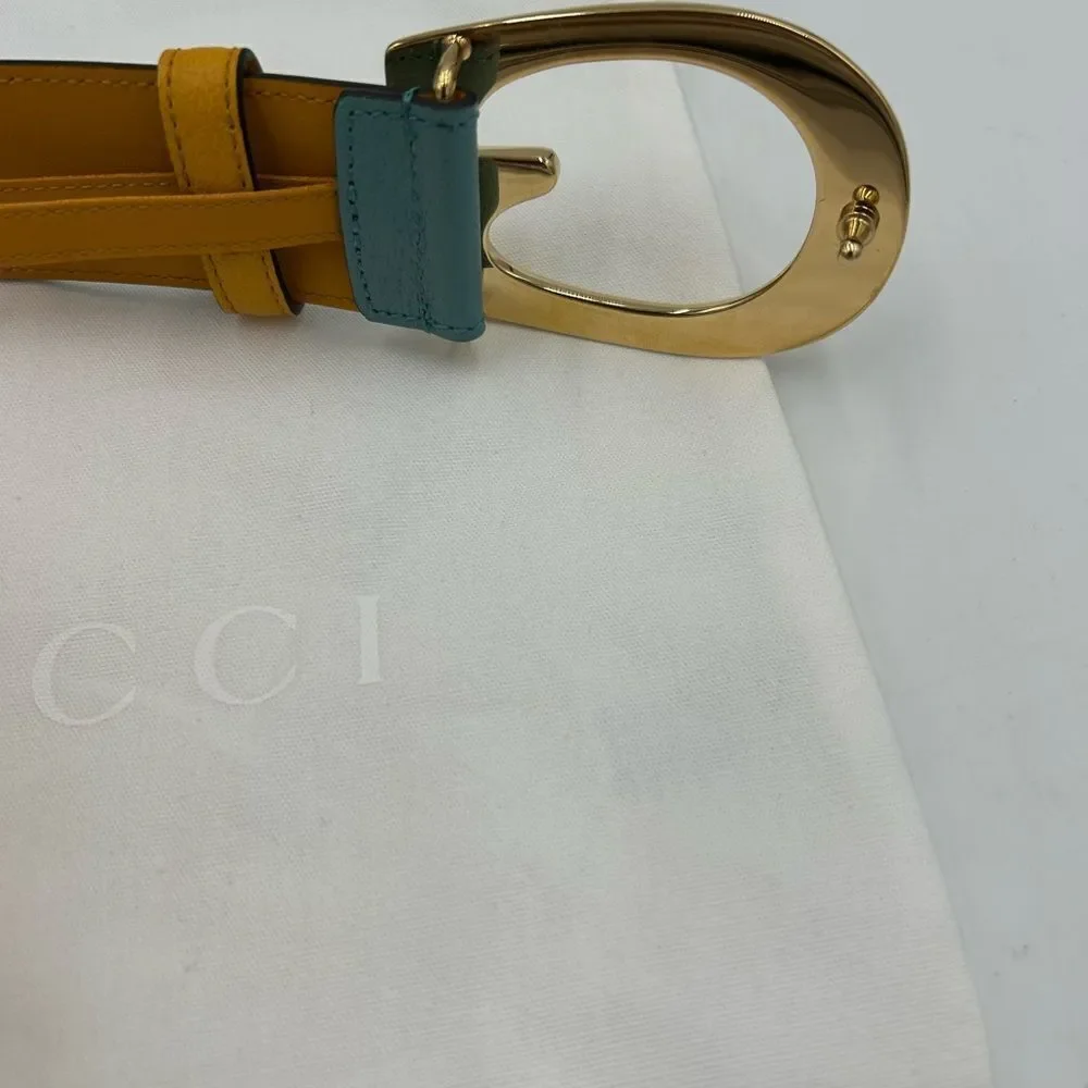 Men's Gucci, two tone, leather belt, memorable buckle size 100 cm/40 inches